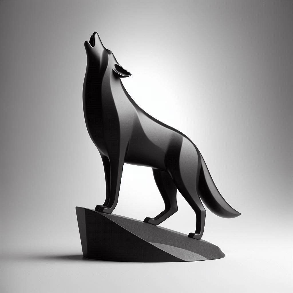 Unique Minimalist Wolf on Pedestal - Display View